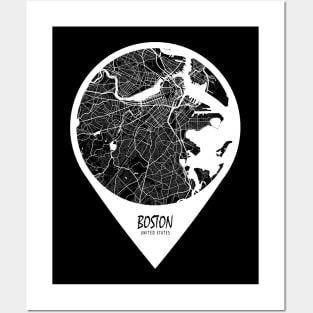 Boston, USA City Map - Travel Pin Posters and Art